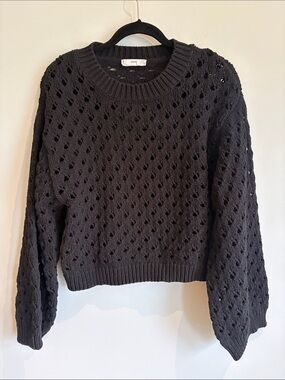 MANGO MNG Black Chunky Open Knit Crochet Sweater Size M